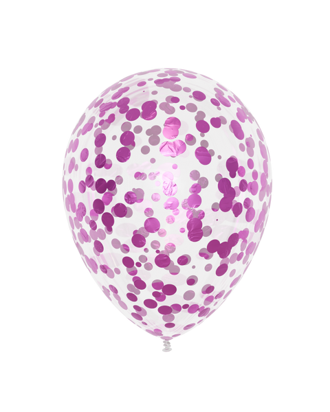 12" Fuchsia Round Metallic Confetti Latex Balloon