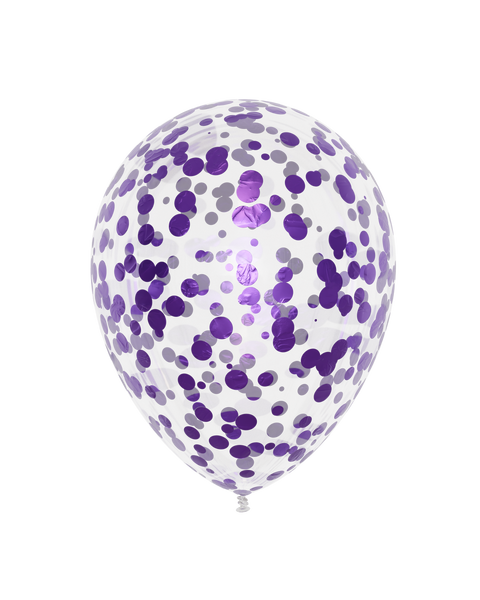 12" Purple Round Metallic Confetti Latex Balloon, Helium Inflated