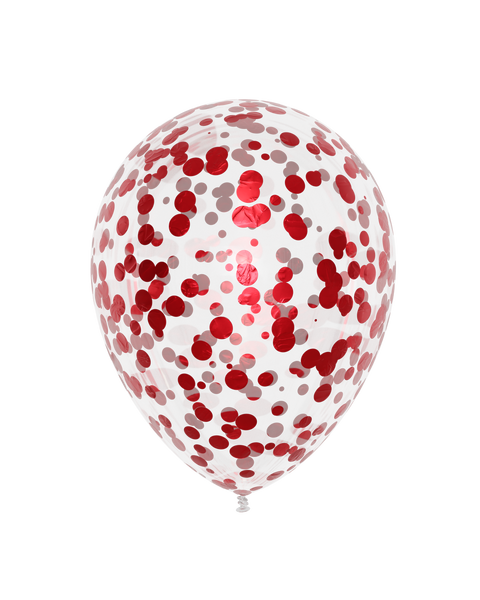 12" Red Round Metallic Confetti Latex Balloon, Helium Inflated