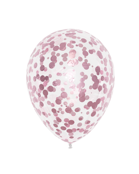 12" Rose Gold Round Metallic Confetti Latex Balloon, Helium Inflated