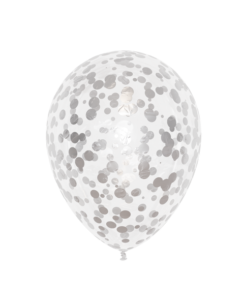 12" Silver Round Metallic Confetti Latex Balloon, Helium Inflated
