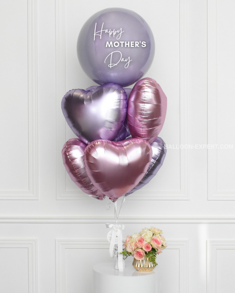 Lilac And Pink - Personalized Orbz Heart Balloon Bouquet