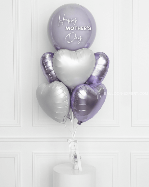 Lilac And White - Personalized Orbz Heart Balloon Bouquet