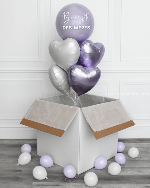 Lilac And White - Personalized Orbz Heart Balloon Bouquet Surprise Box