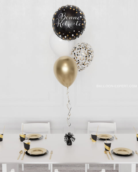 Black And Gold - Bonne Retraite Foil Confetti Balloon Bouquet 4 Balloons Bouquets