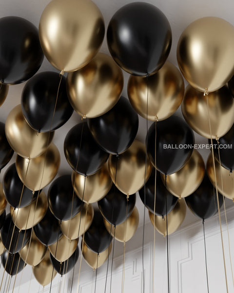 Black and Gold - Ceiling Balloons inflated with heliums
