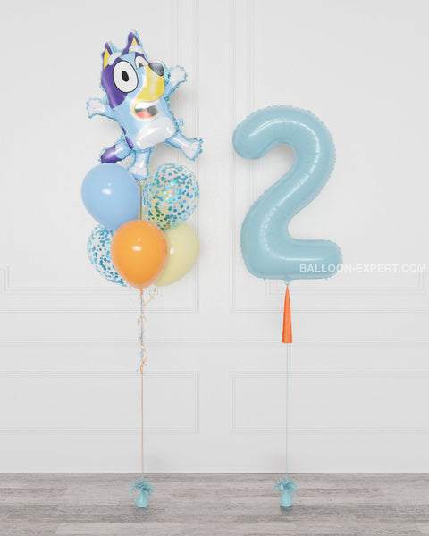 Bluey - Supershape Confetti Balloon Bouquet and Blue Number Balloon