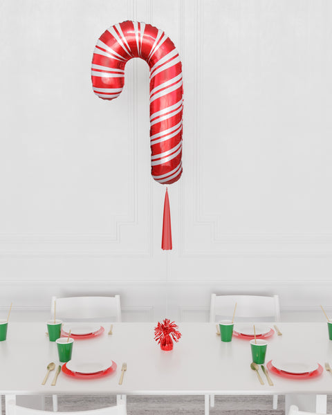 Candy Cane Supershape Balloon with Tassel, inflated with helium