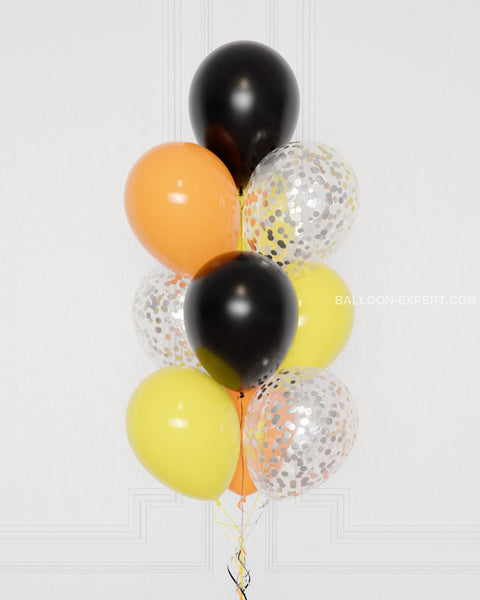 Construction Confetti Balloon Bouquet, 10 Balloons, close up image, sold by Balloon Expert