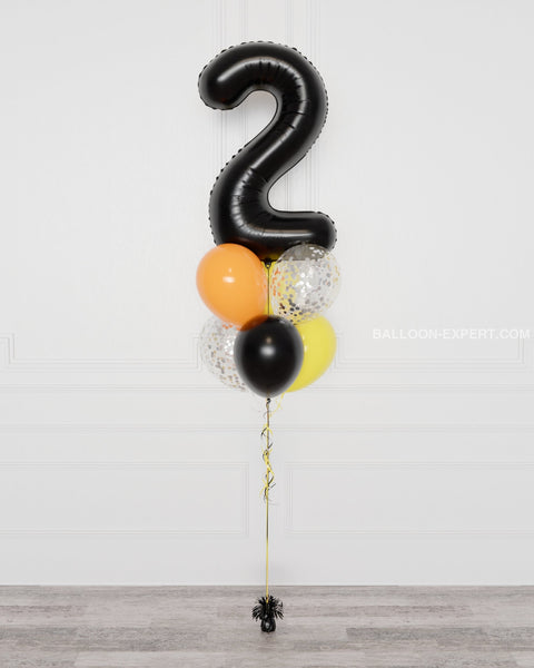 Construction Number Confetti Balloon Bouquet, 7 Balloons, full image, sold by Balloon Expert