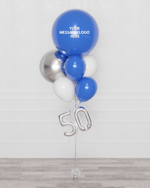 Custom Logo Jumbo Balloon Bouquet with Small Numbers, sold by Balloon Expert