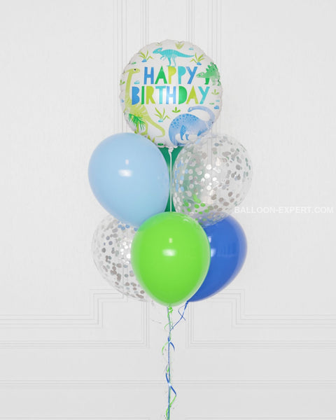 Dinosaur , Foil Confetti Balloon Bouquet, 7 balloons, close up image