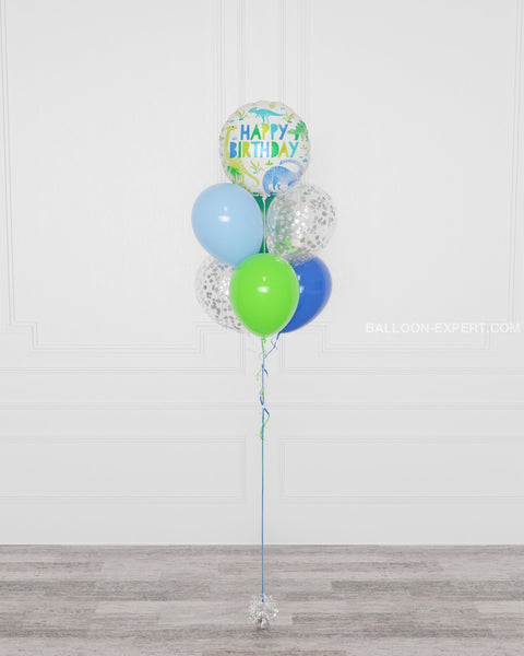 Dinosaur , Foil Confetti Balloon Bouquet, 7 balloons, full image
