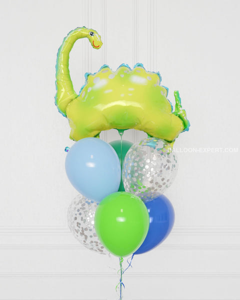 Dinosaur, Supershape Confetti Balloon Bouquet, 7 ballons, close up image