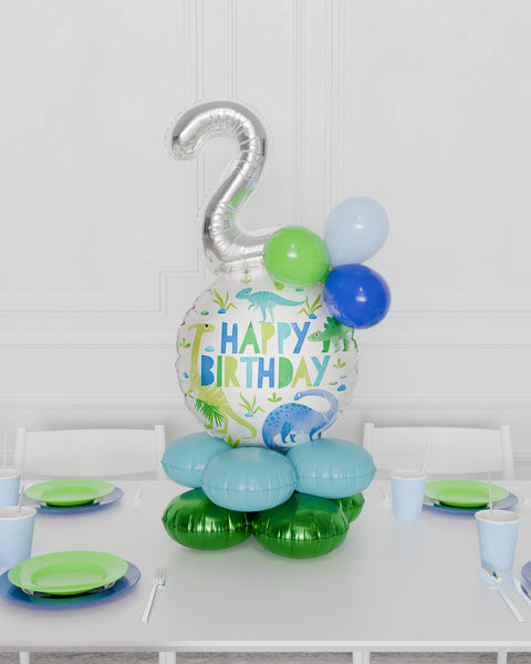 Dinosaur Quad Number Balloon Centerpiece, Air-Inflated
