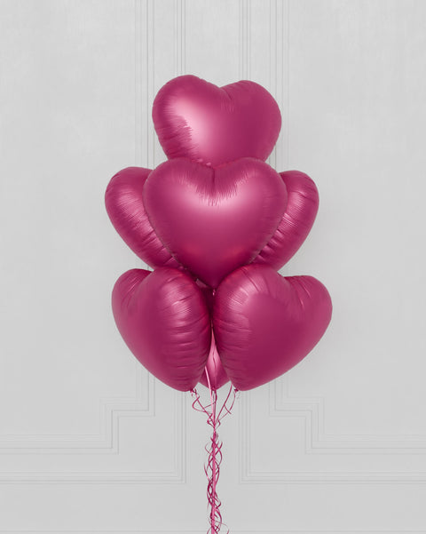 Fuchsia Heart Foil Balloon Bouquet, 7 Balloons, closeup image, sold by Balloon Expert