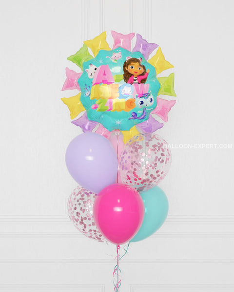 Gabby's Dollhouse Supershape Confetti Balloon Bouquet Close Up Image