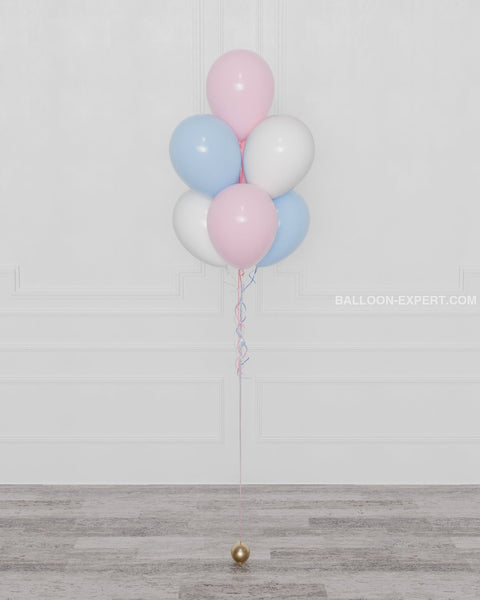 Gender Reveal Balloon Bouquet, 7 Balloons in Pink, Blue, and White
