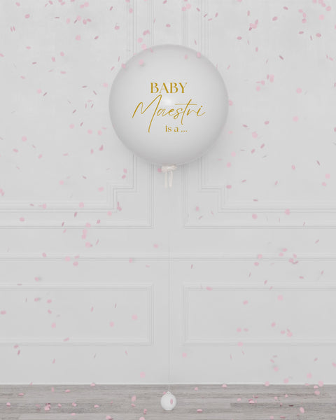 Gender Reveal Balloon Filled with Confettis in White, it's a girl