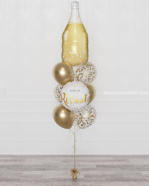 Gold and White - Retirement Champagne Confetti Balloon Bouquet, 10 Balloons, sold by Balloon Expert