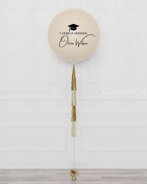 Graduation Cashmere and Gold Jumbo Balloon with Tassels, Inflated with Helium