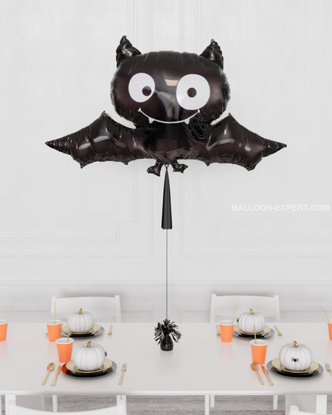 Halloween Bat Supershape Balloon with Tassel, inflated with helium