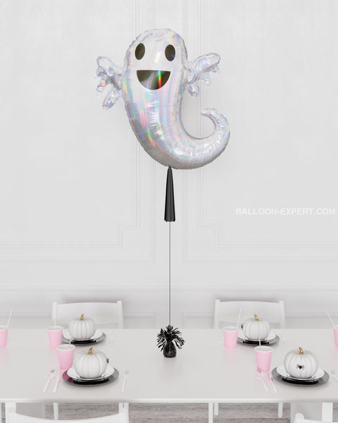 Halloween Ghost Supershape Balloon with Tassel, inflated with helium