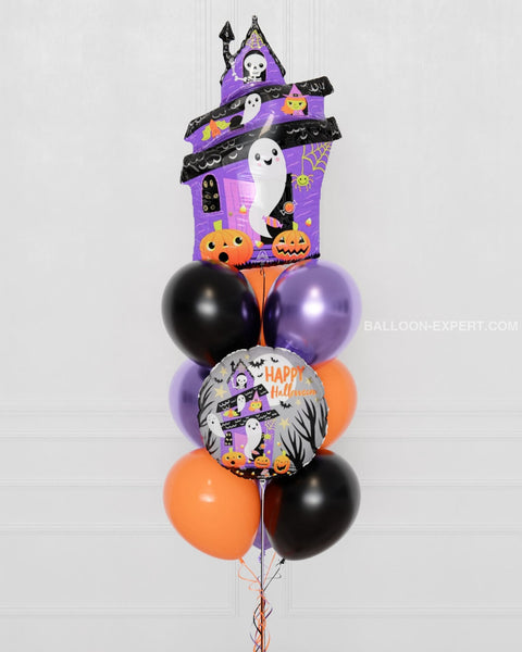 Halloween House Balloon Bouquet, 10 Balloons, close up image, sold by Balloon Expert