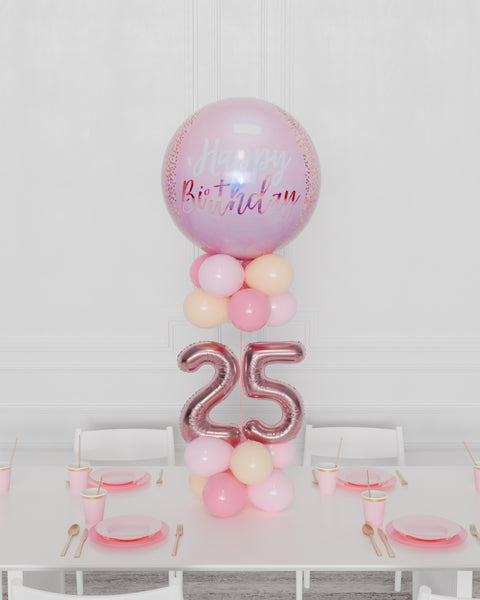 Happy Birthday Orbz Balloon Centerpiece - Pink and Blush