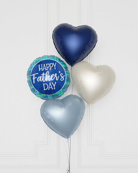 Happy Father's Day Heart Foil Balloon Bouquet, 4 Balloons, Close Up Image