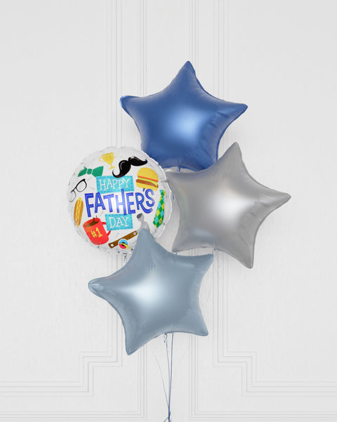 "Happy Father's Day" Foil Balloon Bouquet, 4 Balloons, Close up balloons