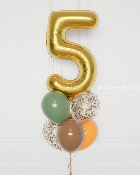 Jurassic World Number Confetti Balloon Bouquet, 7 Balloons, close up, sold by Balloon Expert