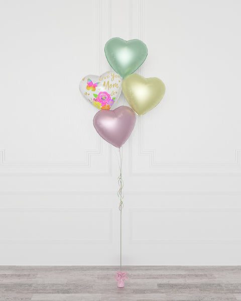 Love You Mom Floral Foil Balloon Bouquet, 4 Balloons