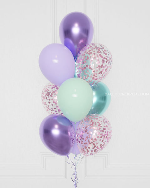 Mermaid Confetti Balloon Bouquet, 10 Balloons, Close Up Image
