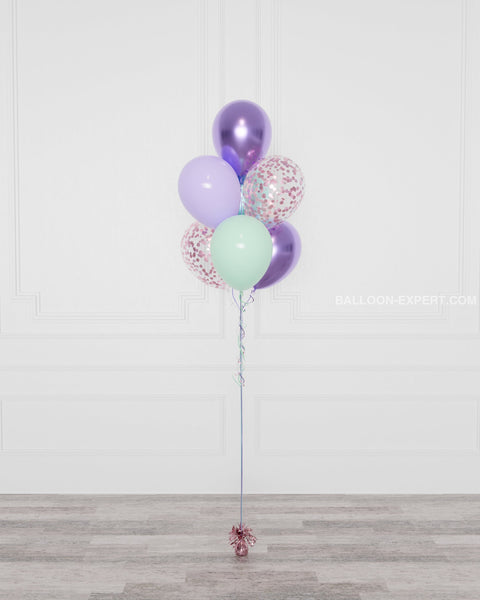 Mermaid Confetti Balloon Bouquet, 7 Balloons, Helium Inflated, full image