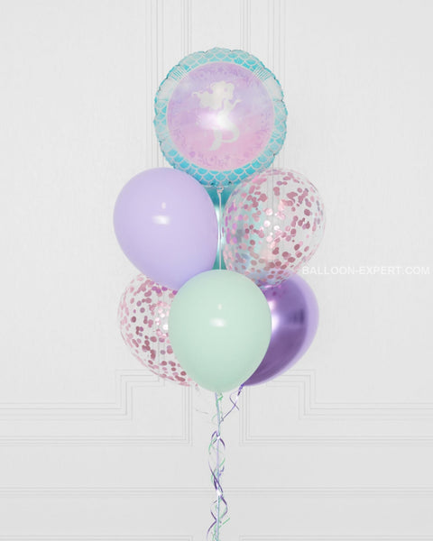 Mermaid Foil Confetti Balloon Bouquet, 7 balloons, close up image