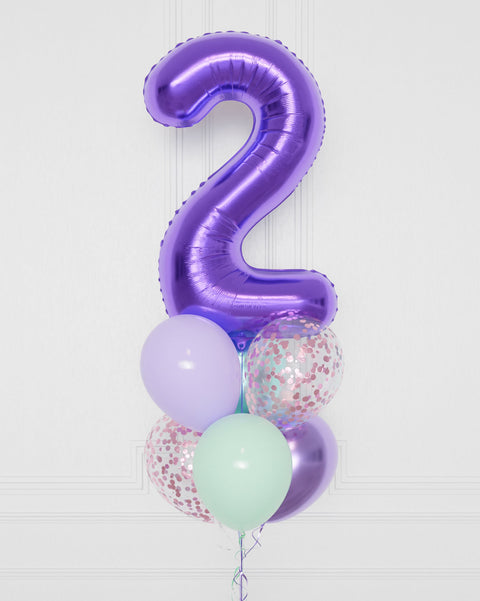 Mermaid Number Confetti Balloon Bouquet, 7 Balloons, close up image, sold by Balloon Expert