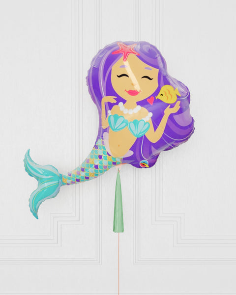 Mermaid Supershape Balloon with Tassel, Helium Inflated