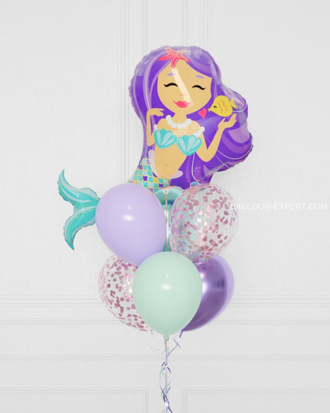 Mermaid Supershape Confetti Balloon Bouquet, close up image