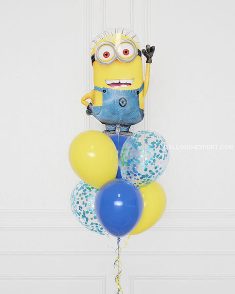 Minion Supershape Confetti Balloon Bouquet, close up image , Balloon Expert