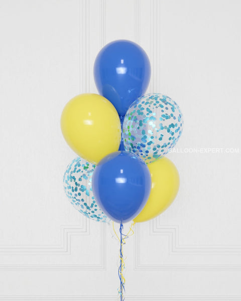 Minions Confetti Balloon Bouquet, 7 Balloons, helium inflated, close-up image
