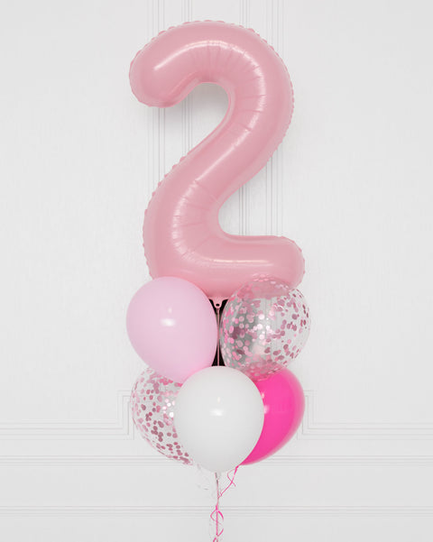 Minnie Mouse Number Confetti Balloon Bouquet, 7 Balloons, close up image, sold by Balloon Expert
