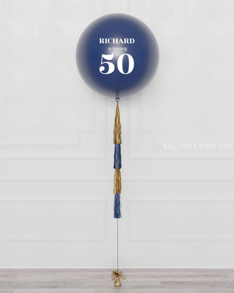 Navy Blue and Gold - Jumbo Balloon with Tassels, sold by Balloon Expert