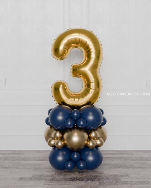 Navy Blue and Gold Number Balloon Column from Balloon Expert