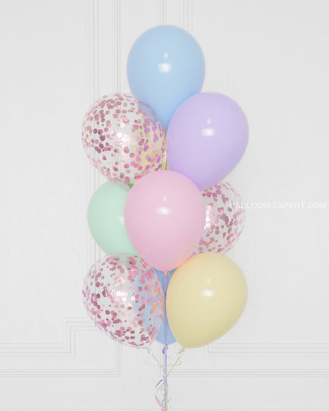 Pastel Rainbow - Confetti Balloon Bouquet, 10 Balloons, close up image, sold by Balloon Expert