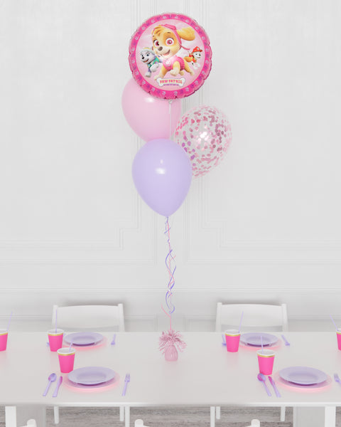Paw Patrol Girl Confetti Foil Balloon Bouquet, 4 Balloons, Helium Inflated