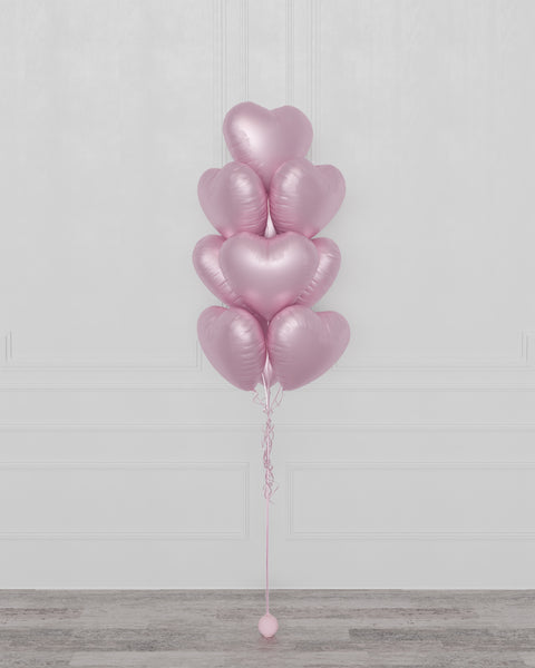 Pink Heart Foil Balloon Bouquet, 10 Balloons, Helium Inflated
