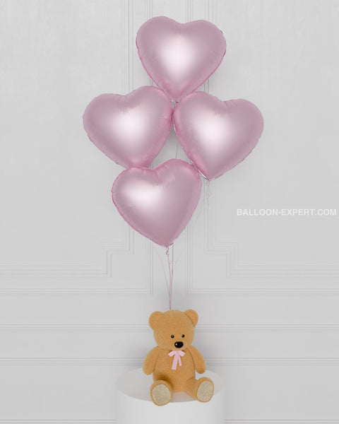 Pink Heart Foil Balloon Bouquet, 4 Balloons, helium inflated, sold by Balloon Expert