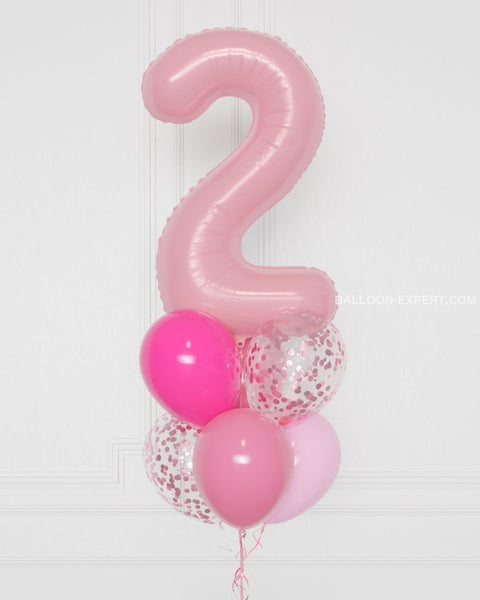 Pink and Fuchsia - Number Confetti Balloon Bouquet, 7 Balloons, close up image, sold by Balloon Expert