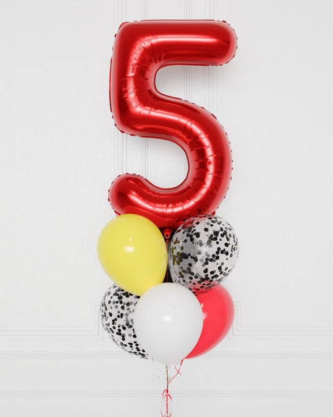 Pokemon Number Confetti Balloon Bouquet, 7 Balloons, close up image, sold by Balloon Expert